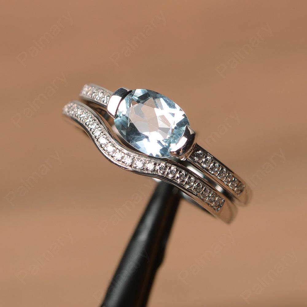 Horizontal Oval Cut Aquamarine Wedding Ring Set – Palmary