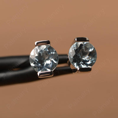 Aquamarine Bezel Stud Earrings - Palmary