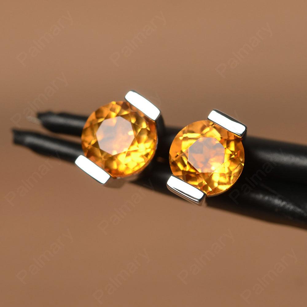 Citrine Bezel Stud Earrings - Palmary