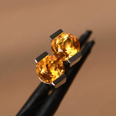 Citrine Bezel Stud Earrings - Palmary