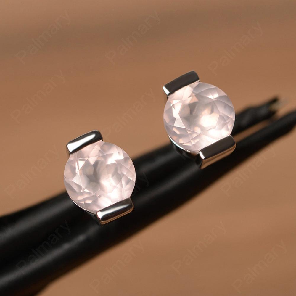 Rose Quartz Bezel Stud Earrings - Palmary