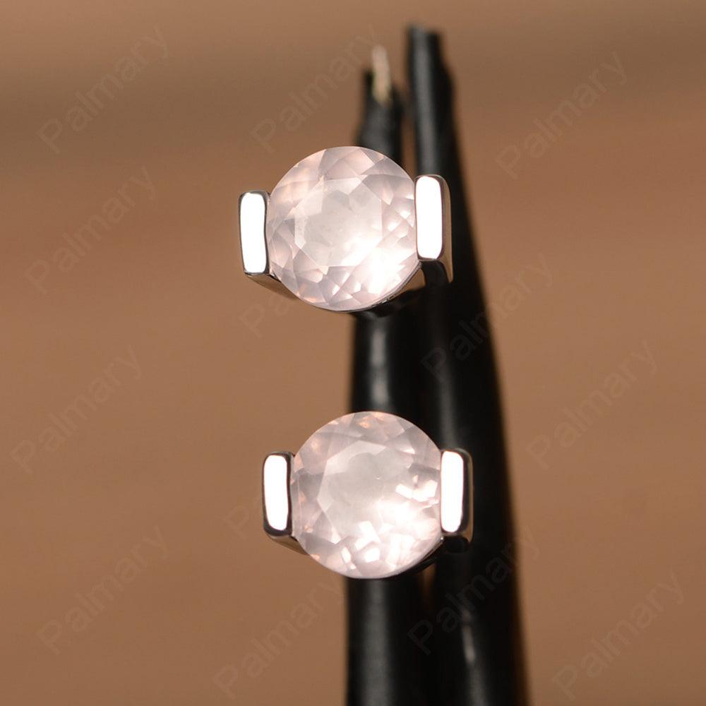 Rose Quartz Bezel Stud Earrings - Palmary