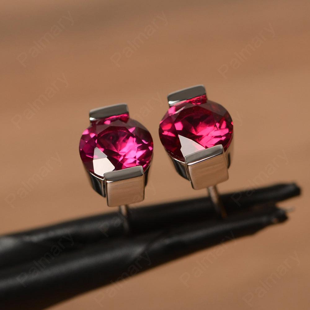 Ruby Bezel Stud Earrings - Palmary