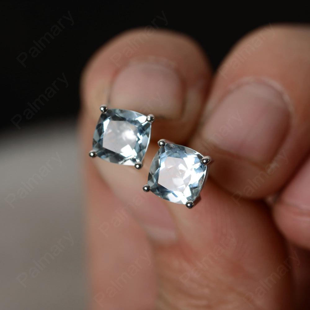 Cushion Cut Aquamarine Earring Stud - Palmary