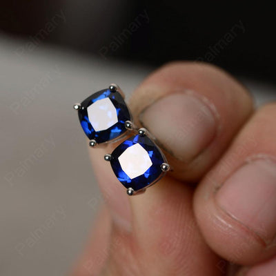 Cushion Cut Sapphire Earring Stud - Palmary