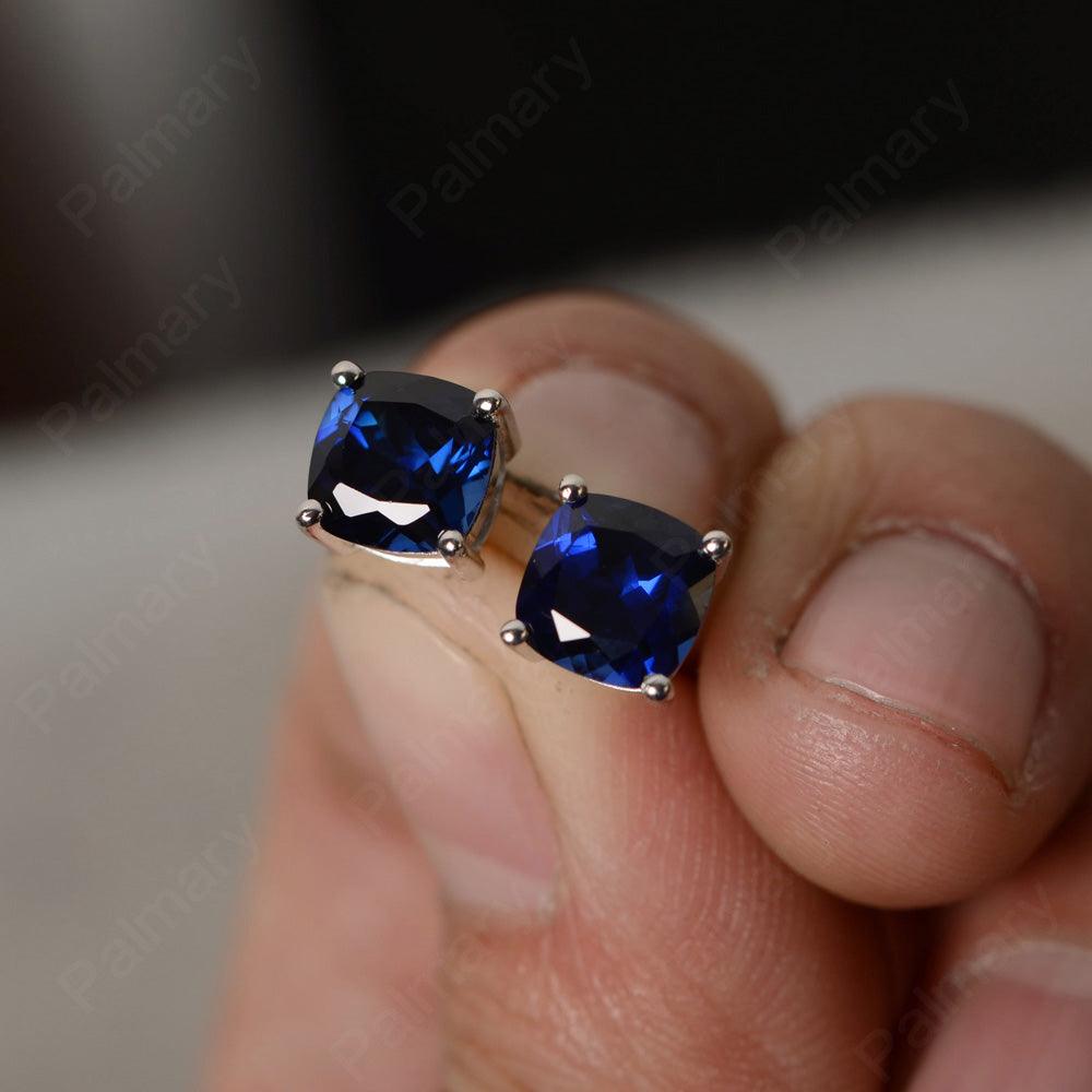 Cushion Cut Sapphire Earring Stud - Palmary