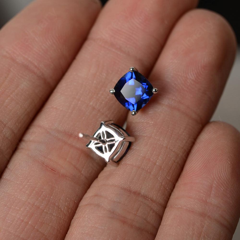 Cushion Cut Sapphire Earring Stud - Palmary