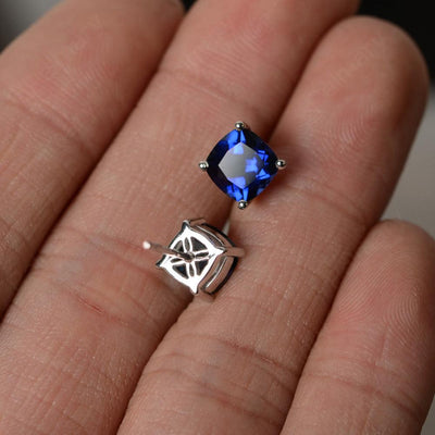 Cushion Cut Sapphire Earring Stud - Palmary