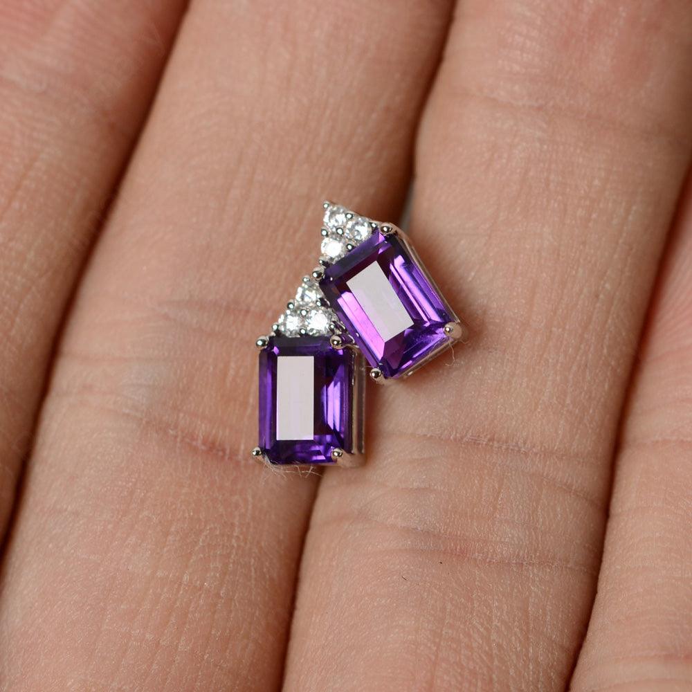 Emerald Cut Amethyst Earrings Stud - Palmary