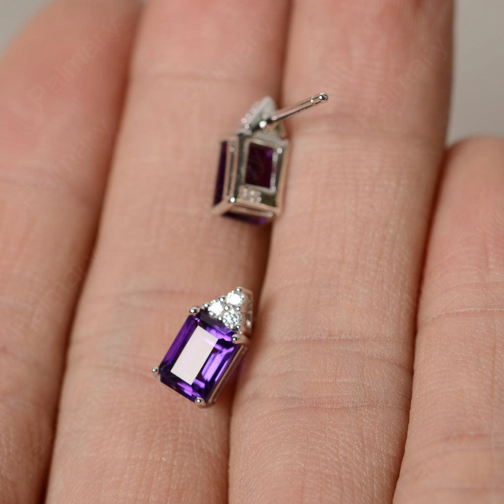 Emerald Cut Amethyst Earrings Stud - Palmary