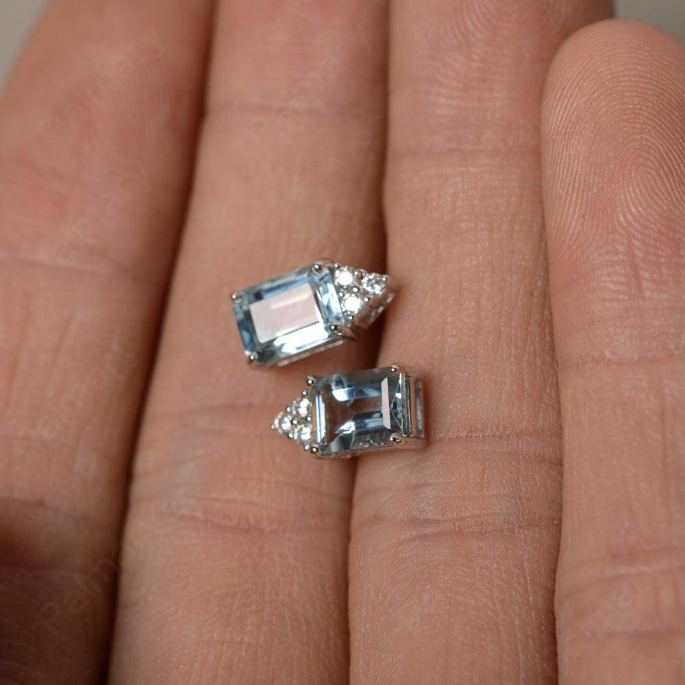 Emerald Cut Aquamarine Earrings Stud - Palmary