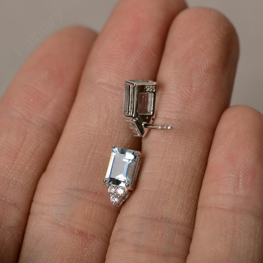 Emerald Cut Aquamarine Earrings Stud - Palmary