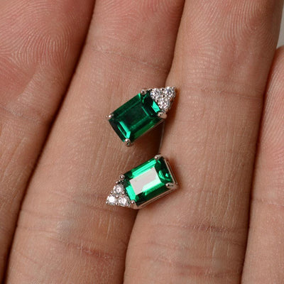 Emerald Cut Emerald Earrings Stud - Palmary