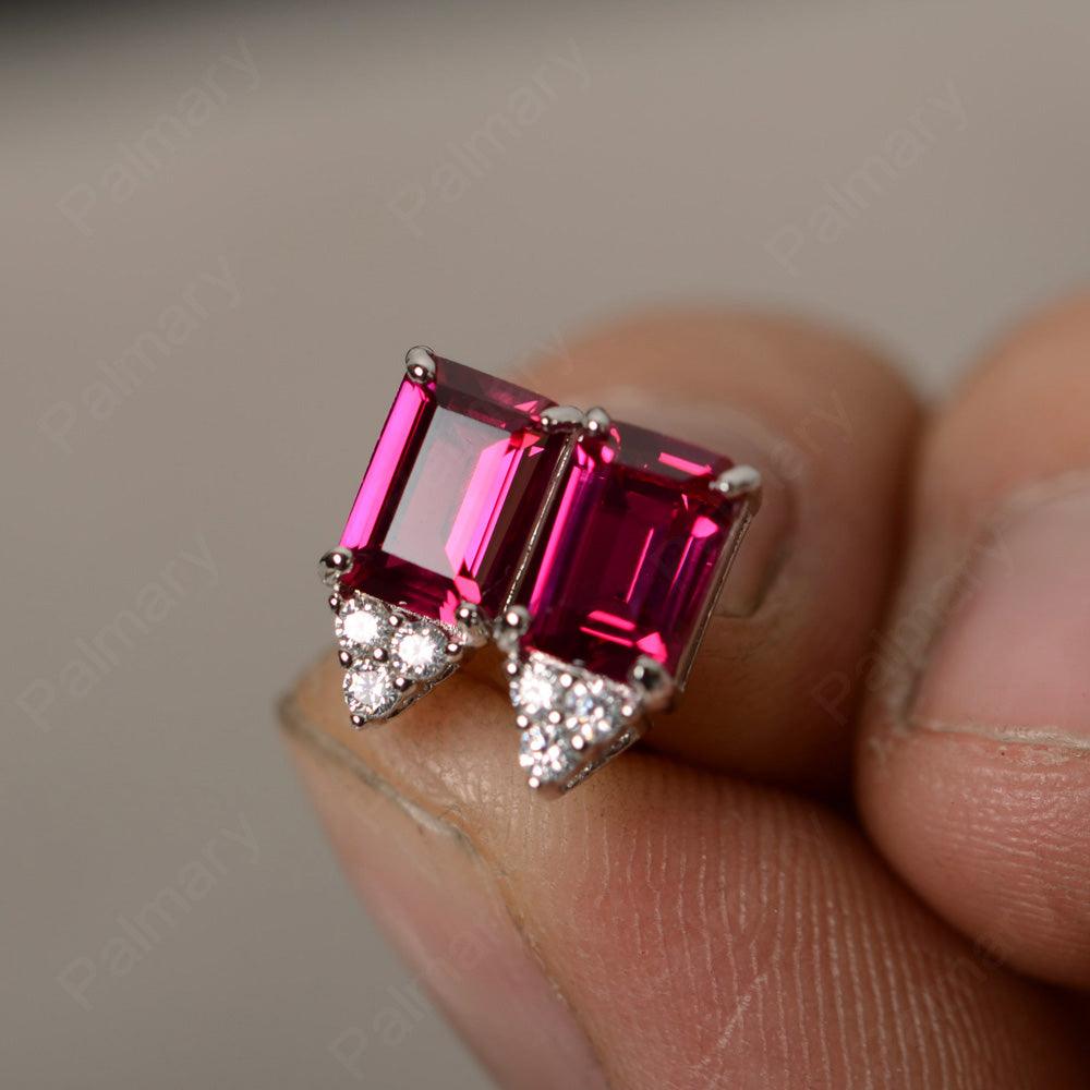 Emerald Cut Garnet Earrings Stud - Palmary