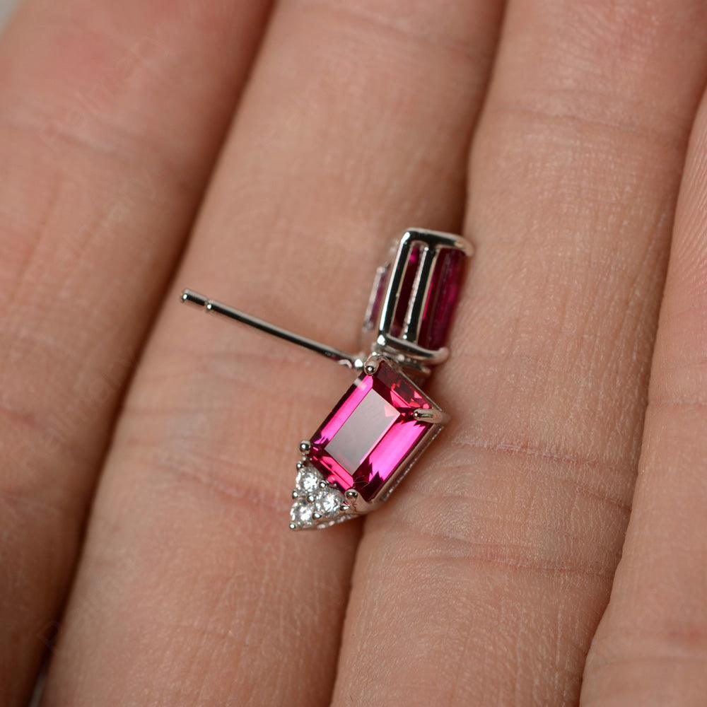 Emerald Cut Garnet Earrings Stud - Palmary