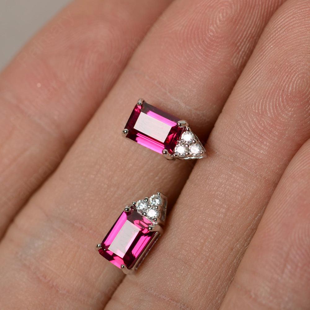 Emerald Cut Garnet Earrings Stud - Palmary