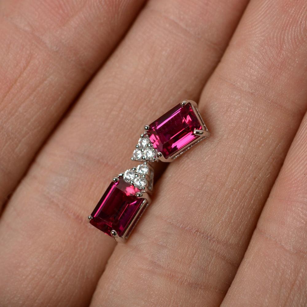 Emerald Cut Garnet Earrings Stud - Palmary