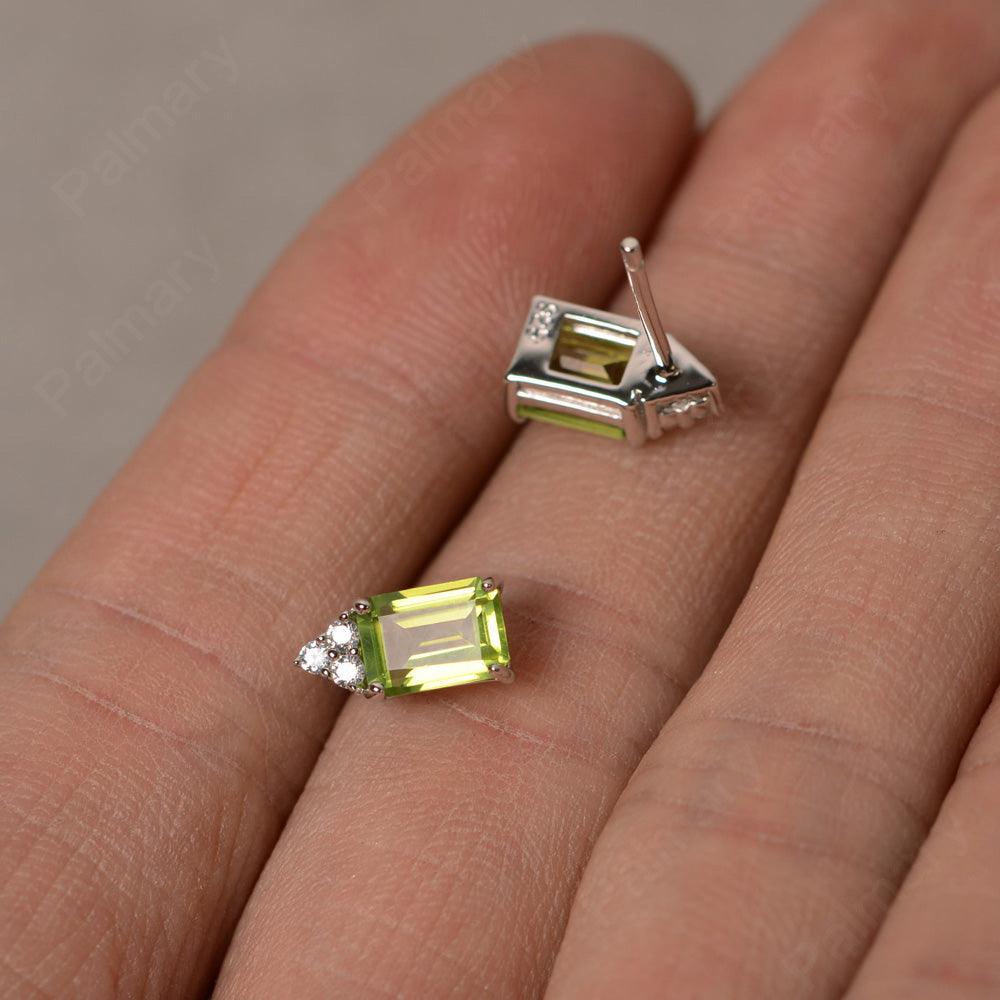 Emerald Cut Peridot Earrings Stud - Palmary