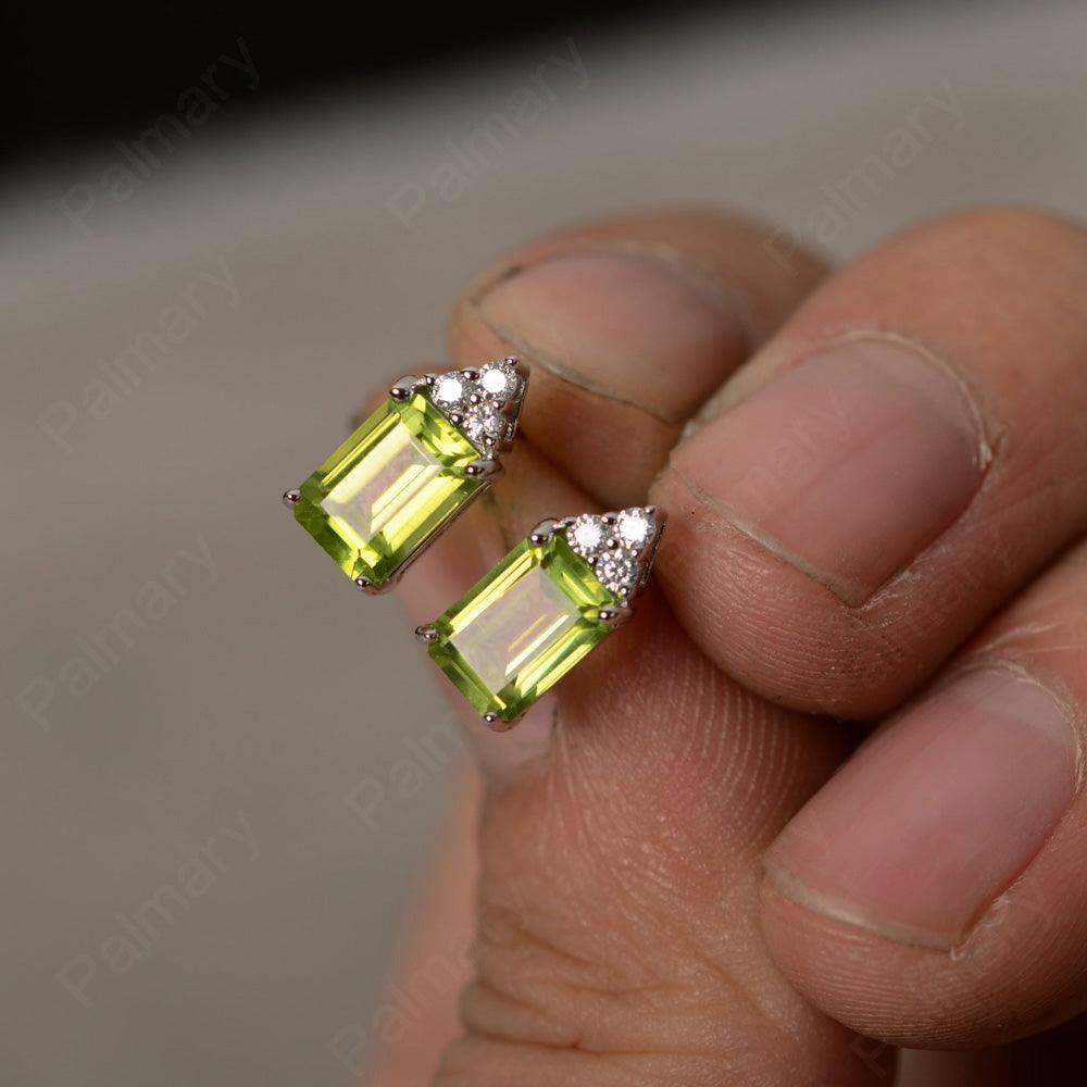 Emerald Cut Peridot Earrings Stud - Palmary