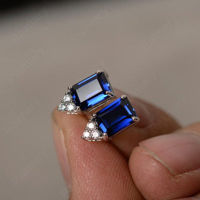 Emerald Cut Sapphire Earrings Stud - Palmary