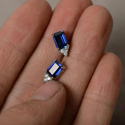 Emerald Cut Sapphire Earrings Stud - Palmary