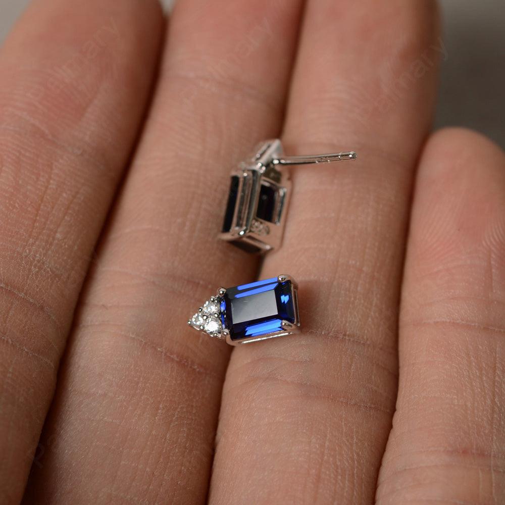 Emerald Cut Sapphire Earrings Stud - Palmary