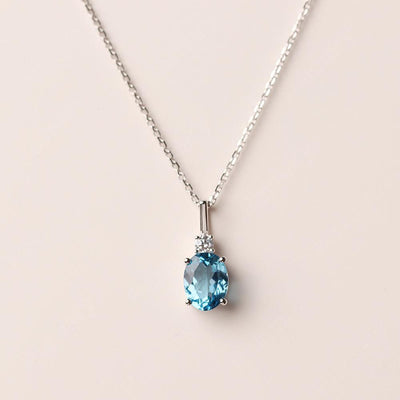 Oval Cut Swiss Blue Topaz Necklace - Palmary