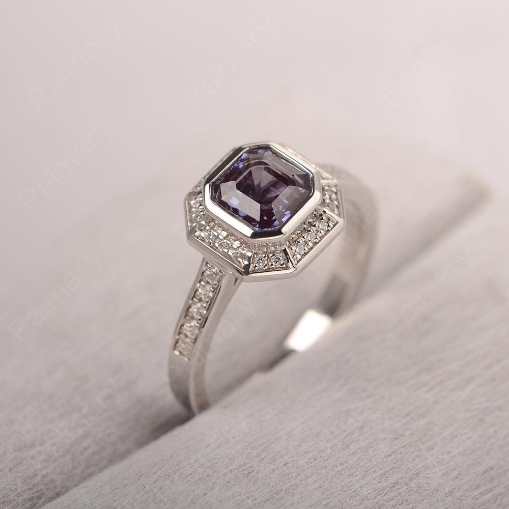 Bezel Setting Asscher Cut Alexandrite Rings - Palmary