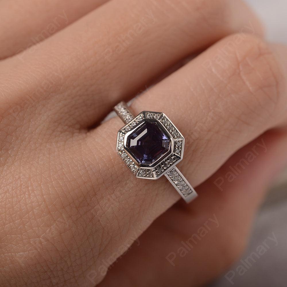 Bezel Setting Asscher Cut Alexandrite Rings - Palmary