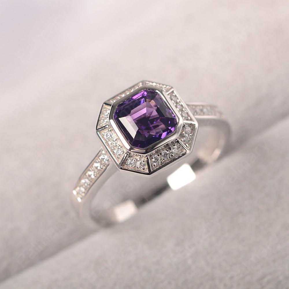 Bezel Setting Asscher Cut Amethyst Rings - Palmary