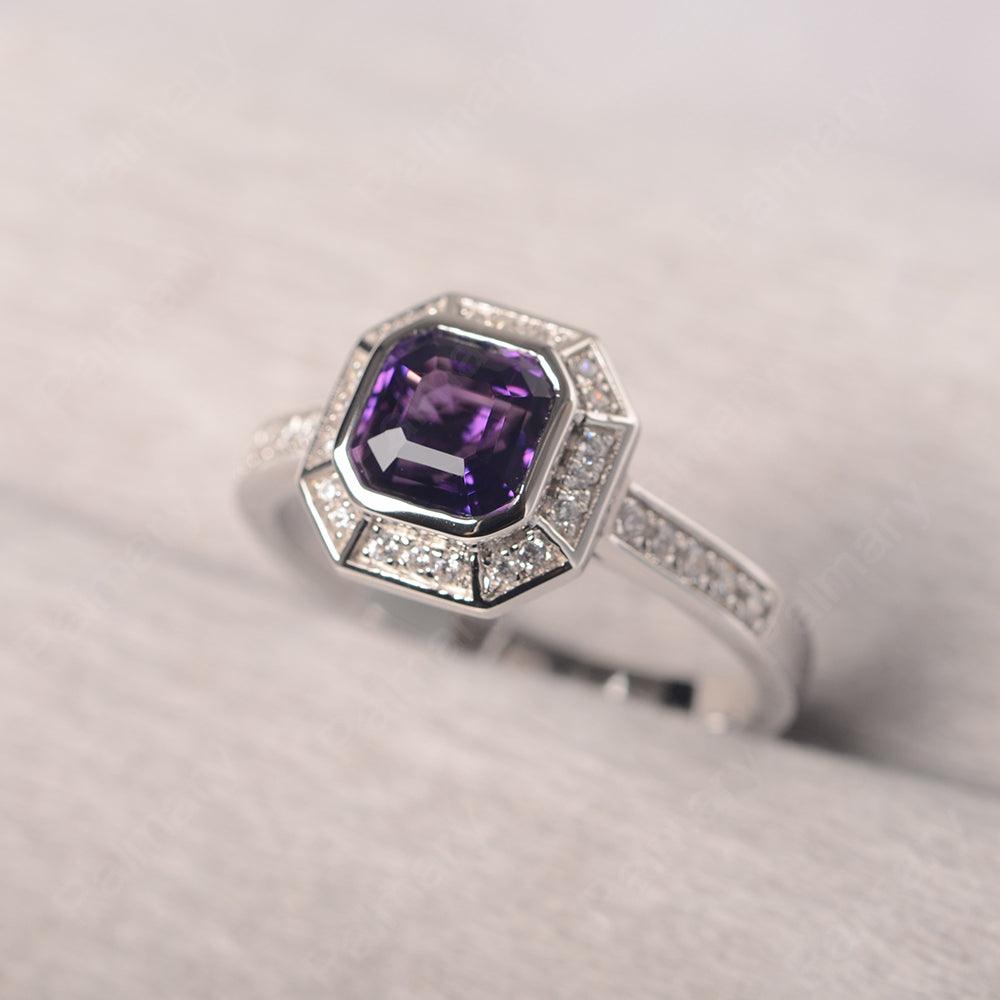 Bezel Setting Asscher Cut Amethyst Rings - Palmary