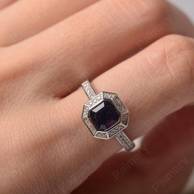 Bezel Setting Asscher Cut Amethyst Rings - Palmary