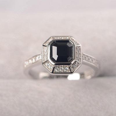 Bezel Setting Asscher Cut Black Spinel Rings - Palmary