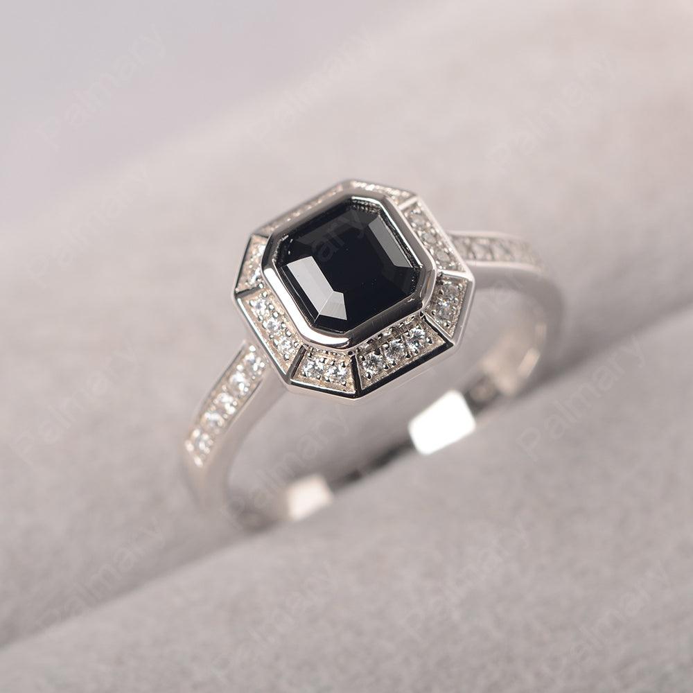Bezel Setting Asscher Cut Black Spinel Rings - Palmary