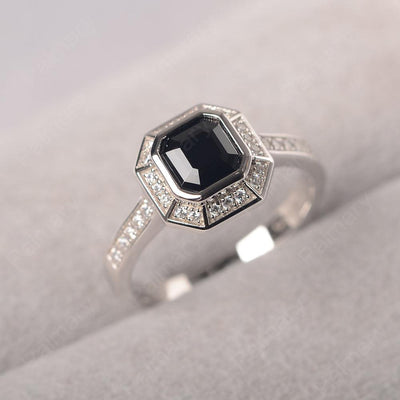 Bezel Setting Asscher Cut Black Spinel Rings - Palmary