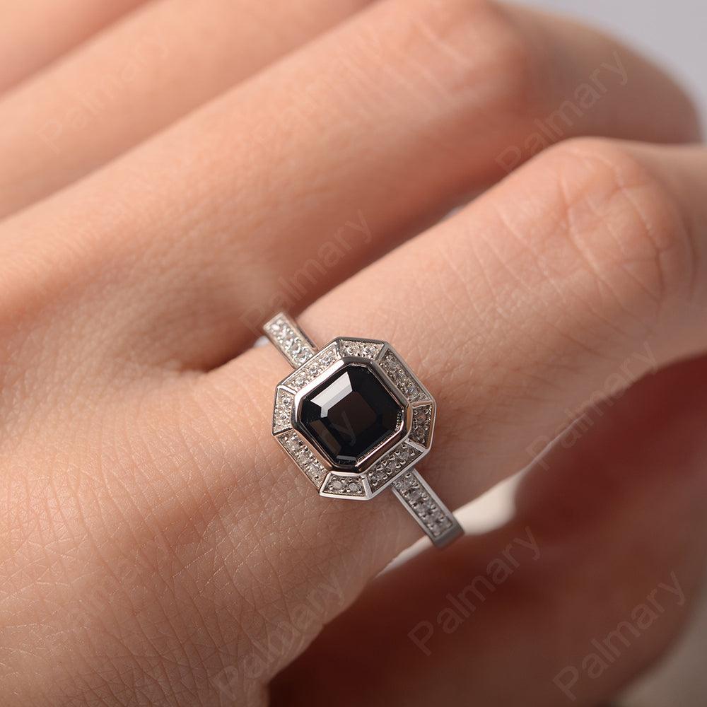 Bezel Setting Asscher Cut Black Spinel Rings - Palmary