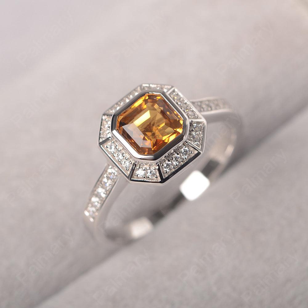 Bezel Setting Asscher Cut Citrine Rings - Palmary