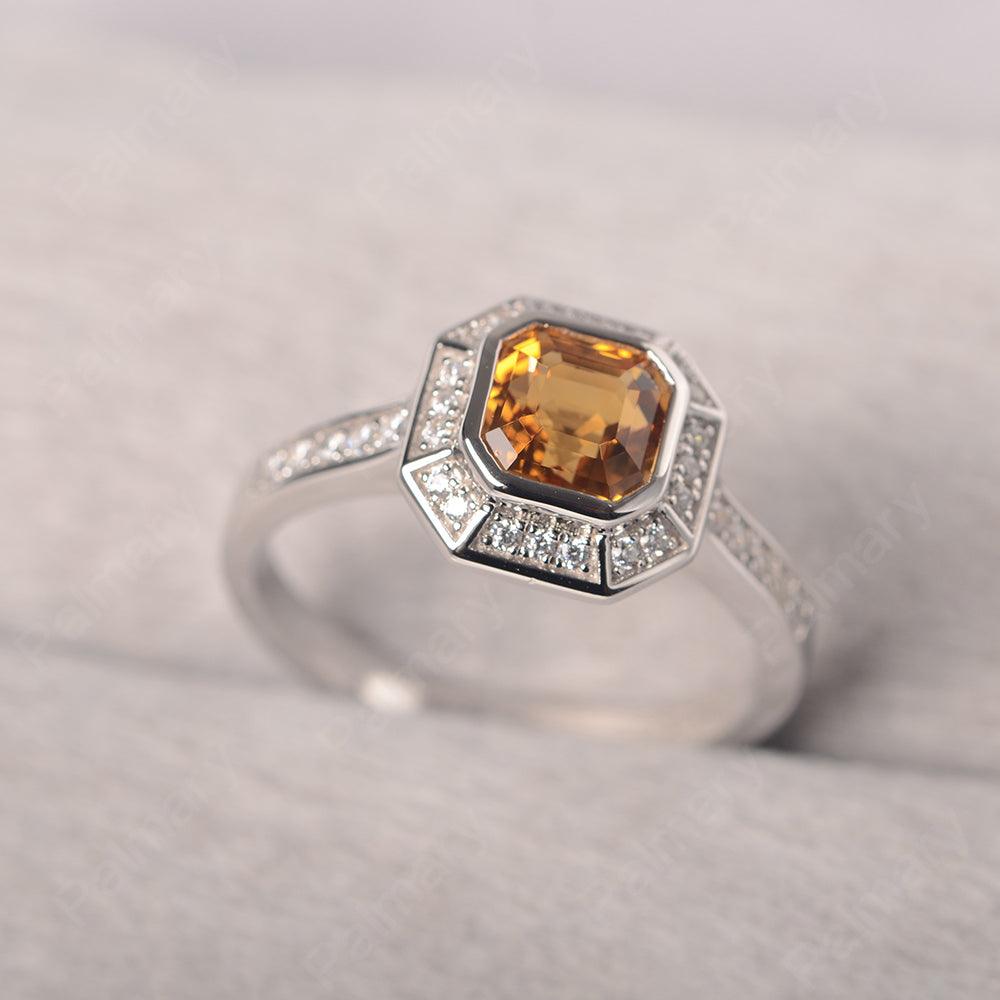 Bezel Setting Asscher Cut Citrine Rings - Palmary