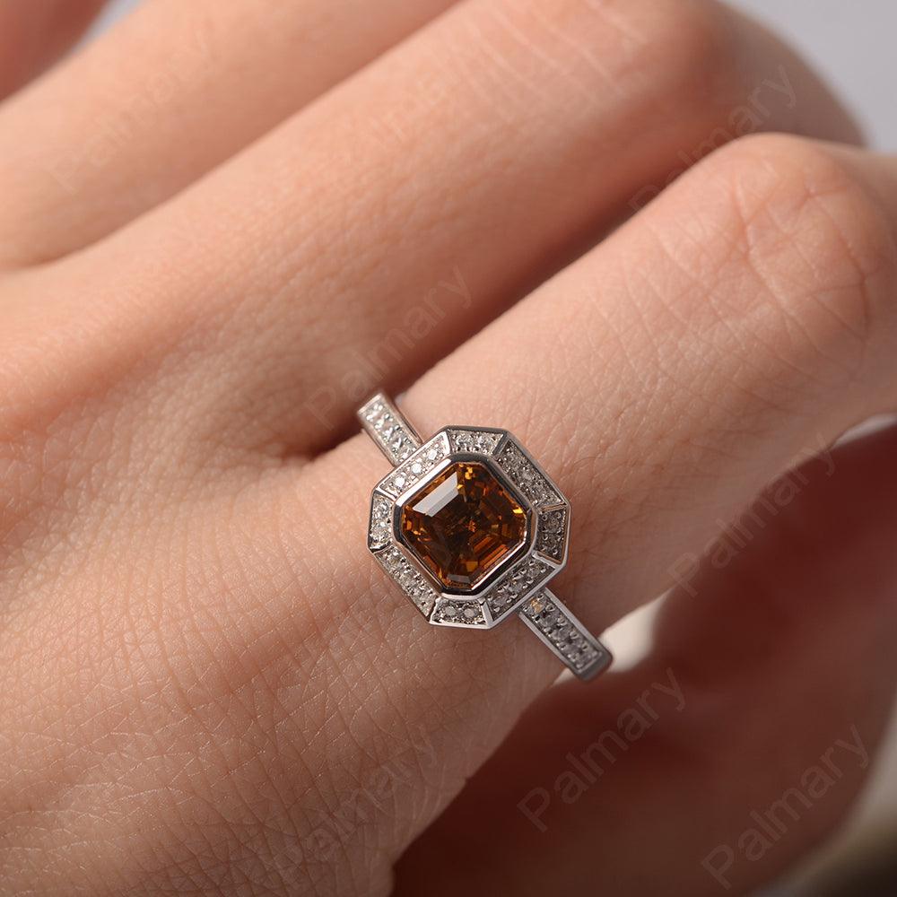 Bezel Setting Asscher Cut Citrine Rings - Palmary