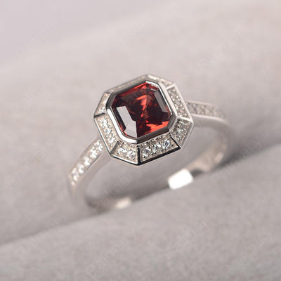 Bezel Setting Asscher Cut Garnet Rings - Palmary