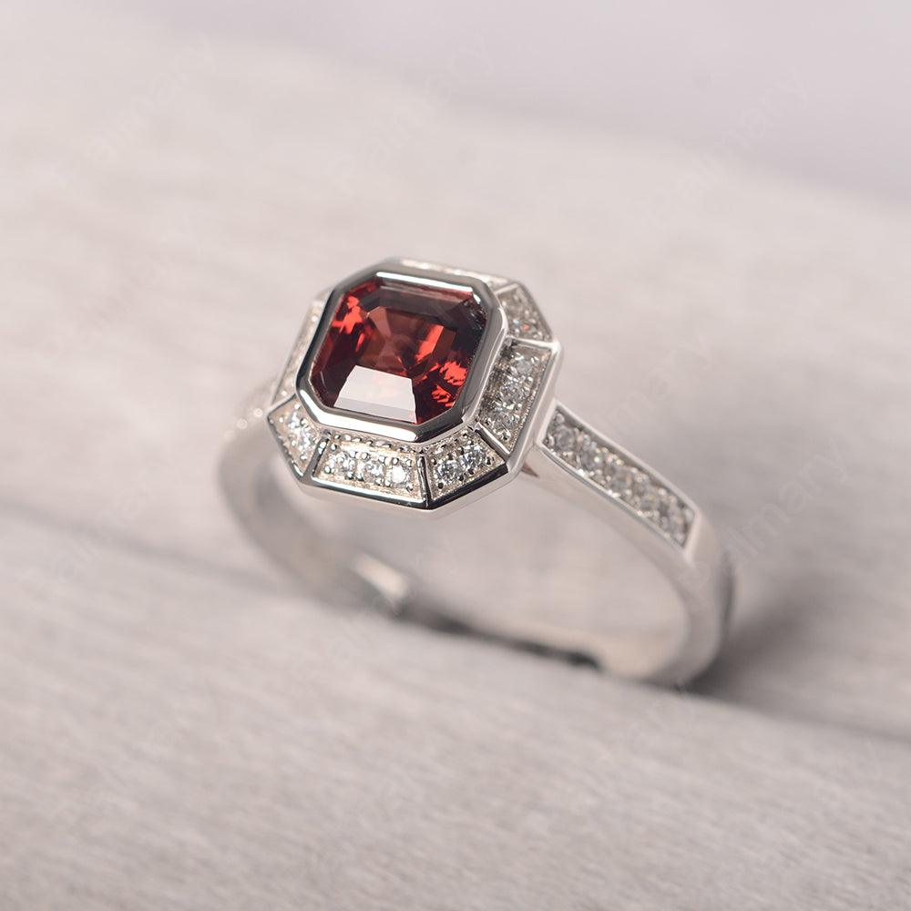 Bezel Setting Asscher Cut Garnet Rings - Palmary
