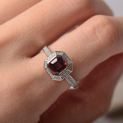 Bezel Setting Asscher Cut Garnet Rings - Palmary