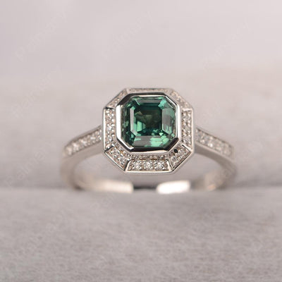 Bezel Setting Asscher Cut Green Sapphire Rings - Palmary