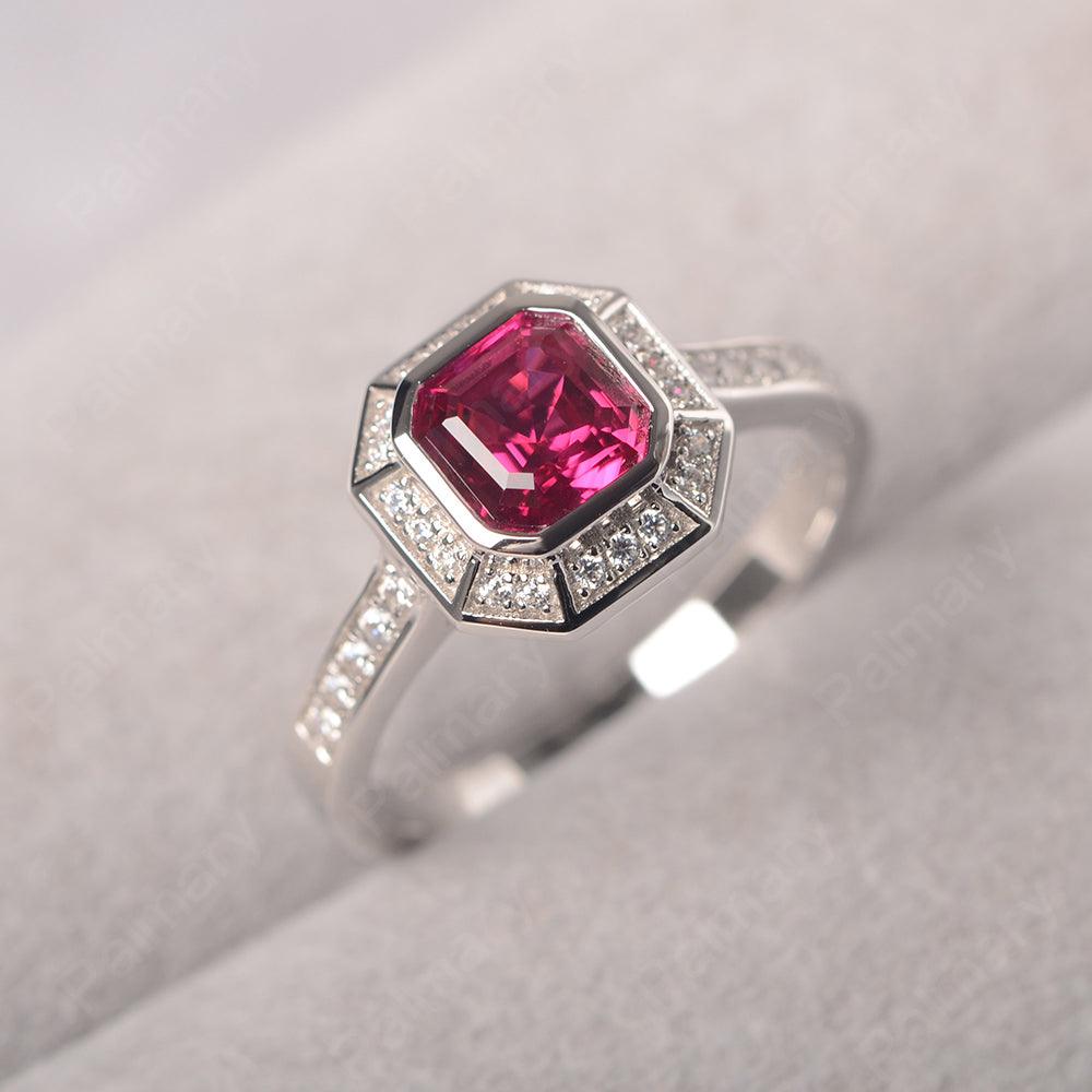 Bezel Setting Asscher Cut Ruby Rings - Palmary