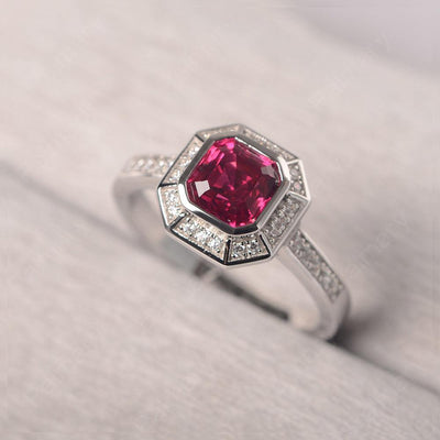 Bezel Setting Asscher Cut Ruby Rings - Palmary