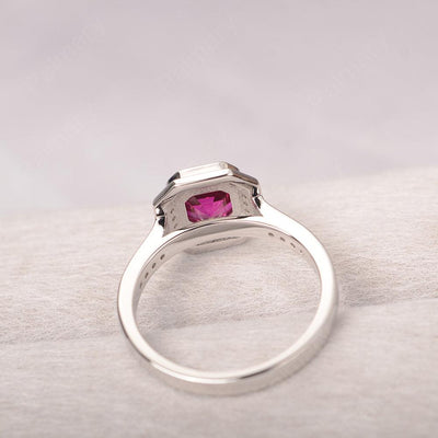 Bezel Setting Asscher Cut Ruby Rings - Palmary