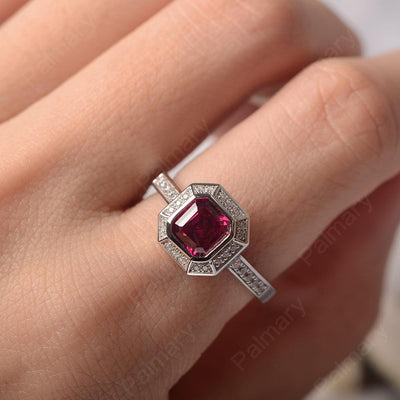 Bezel Setting Asscher Cut Ruby Rings - Palmary