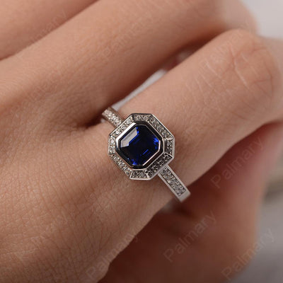 Bezel Setting Asscher Cut Sapphire Rings - Palmary