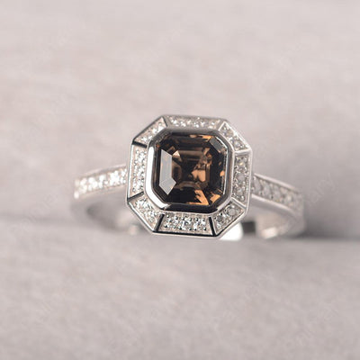 Bezel Setting Asscher Cut Smoky Quartz  Rings - Palmary