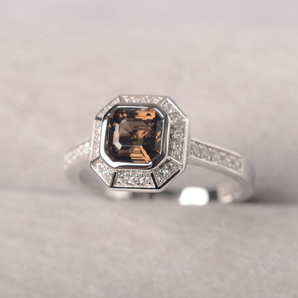 Bezel Setting Asscher Cut Smoky Quartz  Rings - Palmary